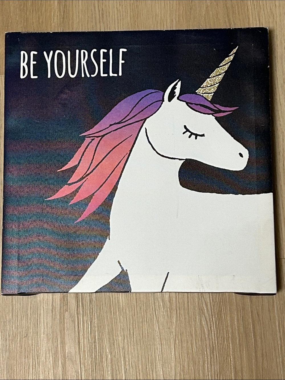 Be Yourself Unicorn Wall Art-White Unicorn, Pink Purple Mane, Girls Room Decor
